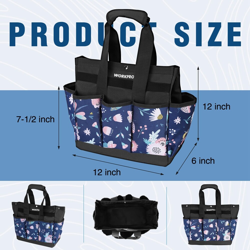 WORKPRO 12″ Garden Tool Bag Tote Bag Heavy Duty 9 Pocket Oxford Tool Storage Bag