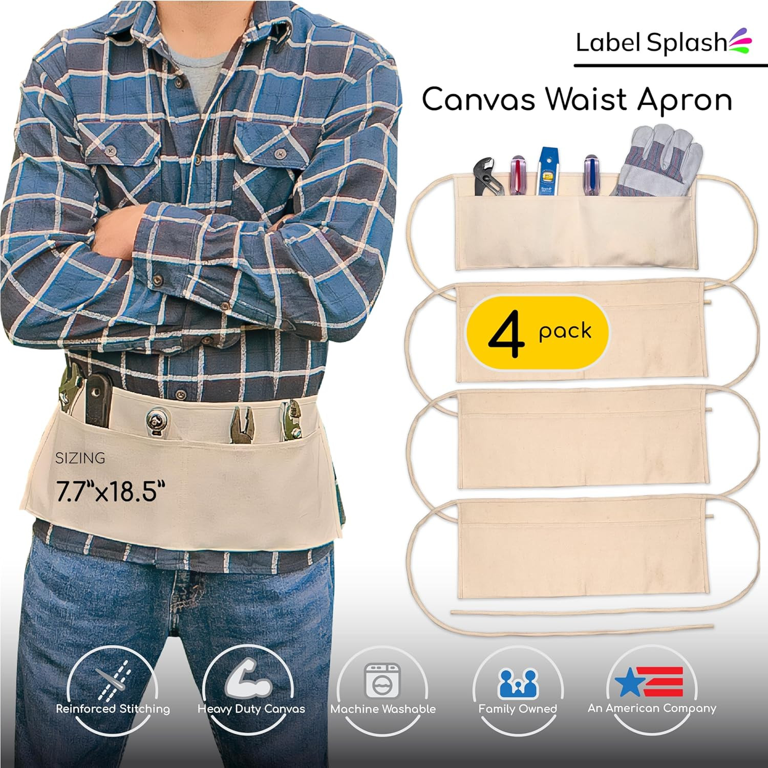 2 Pocket Canvas Work Waist Nail Apron Belt Washable Tool Utility Gardening Woodw