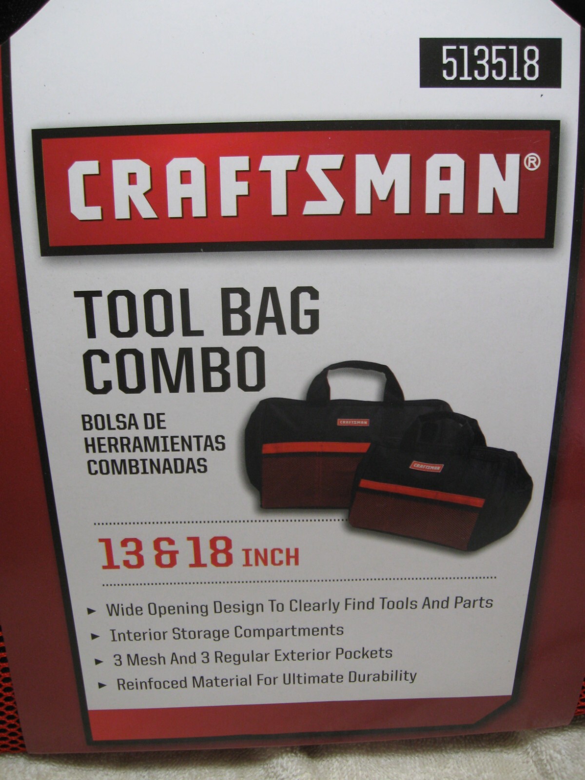 CRAFTSMAN TOOL BAG COMBO 18″ & 13″ 6 Pocket Large Mouth Zippered Tool Bags-Parts