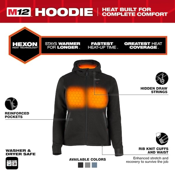 Milwaukee Tool F200b-21M Women’s Heated Hoodie, Up To 8 Hours Time, Zipper