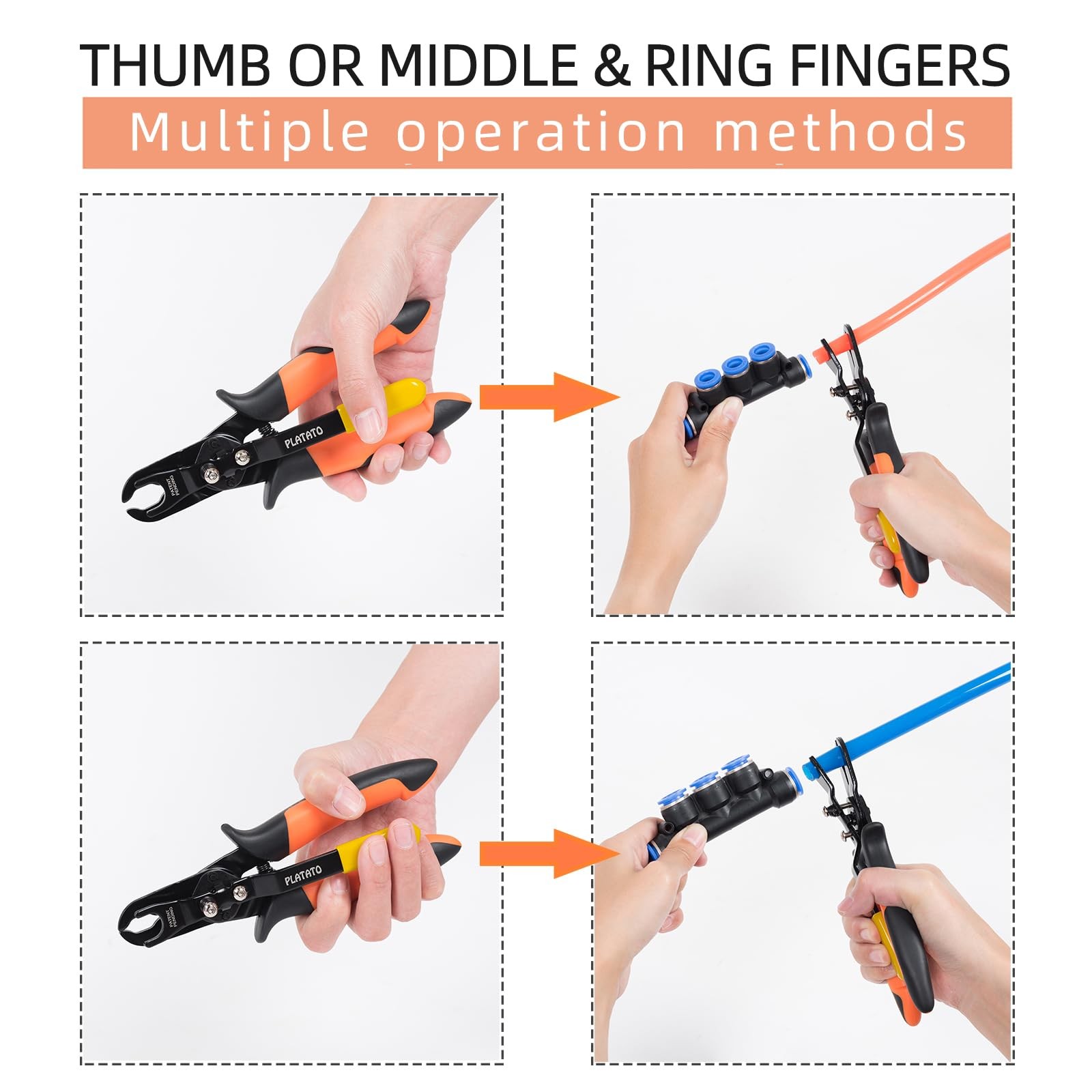 PLATATO Push to Connect Fittings Disconnect Tool Air 10-12mm, Black, Orange