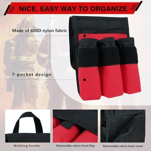7-Pocket Firefighter Tool Pouch with Carry Handle and Flap, Fits in Bunker Gear
