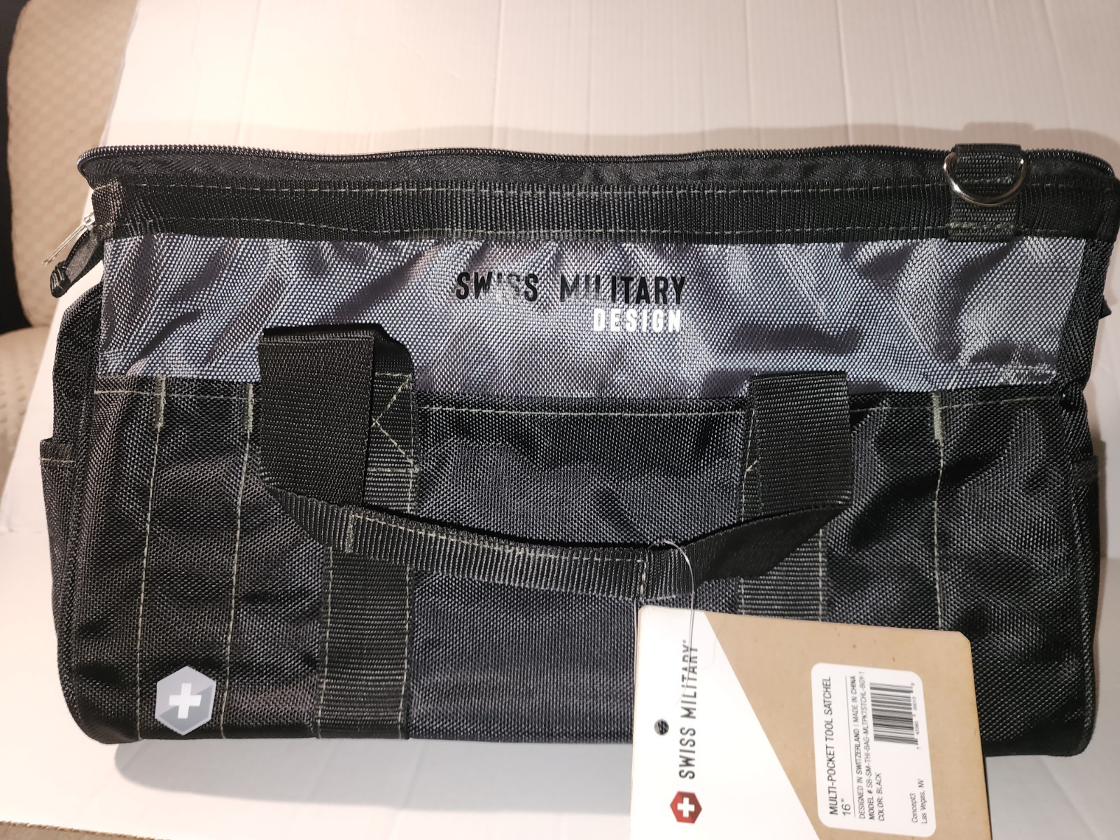 Swiss Military Multi Pocket Tool Satchel Large Black 16″ Bag Gray Heavy Duty NEW