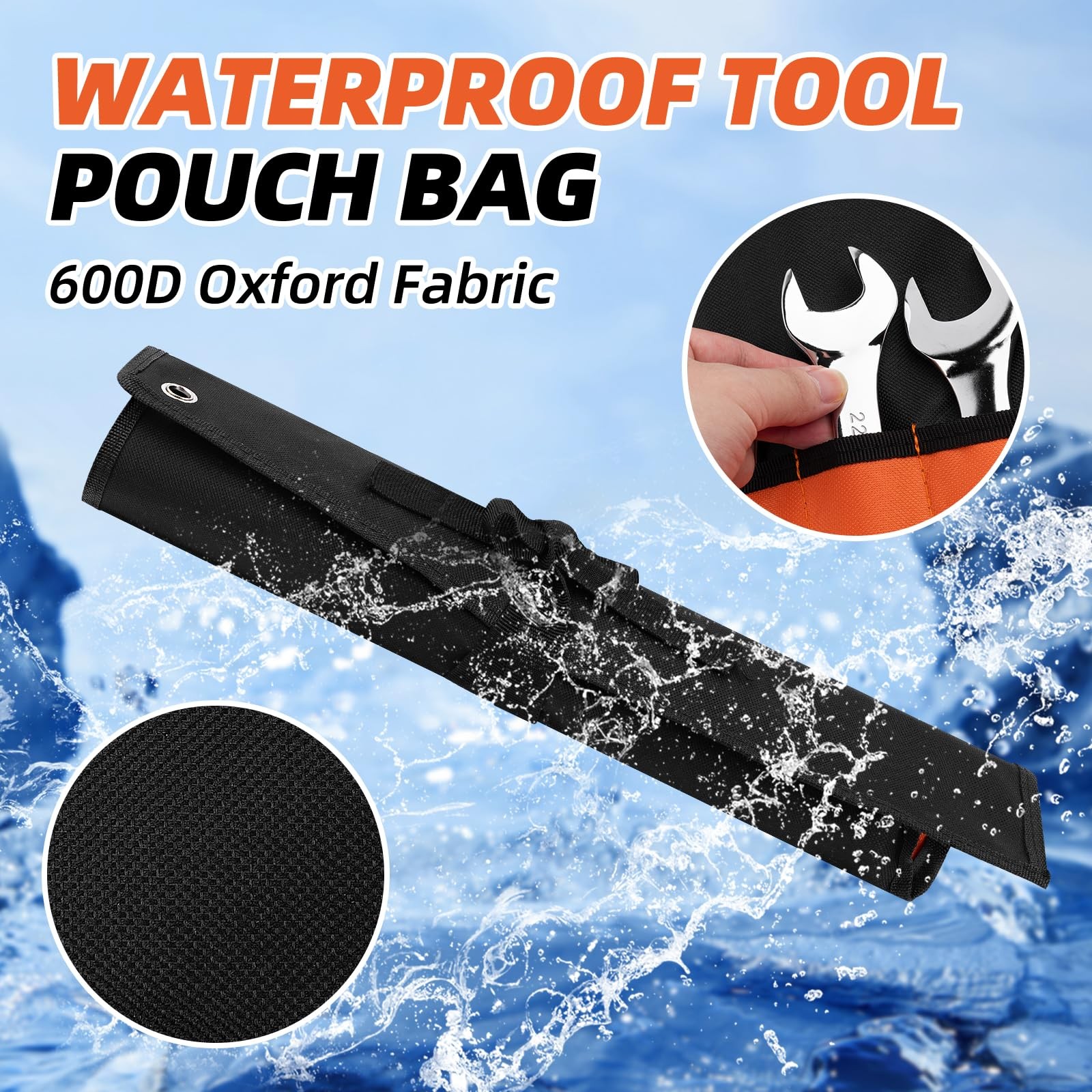 ROCKCOON Wrench Roll Organizer 16 Pockets, 26 x 10.8 x 0.4 inches, Orange