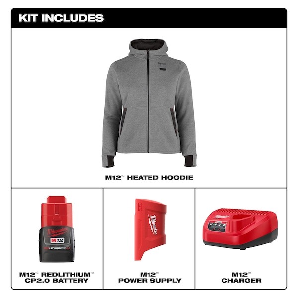 Milwaukee Tool F200g-212X Women’s Heated Hoodie, Up To 8 Hours Time, Zipper