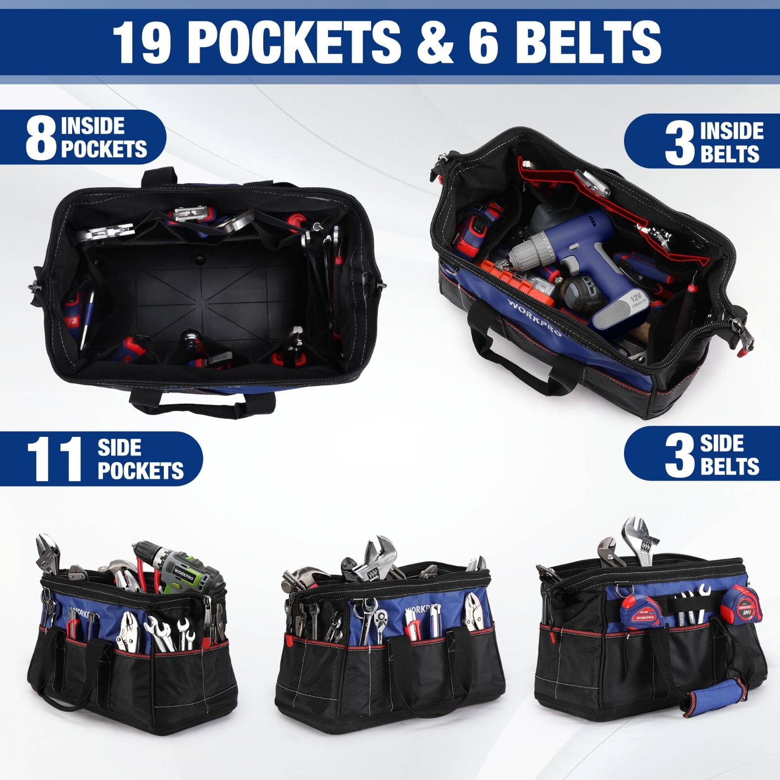16″ Wide Mouth Tool Bag – Heavy Duty Cloth Storage, Waterproof Base, Adjustable