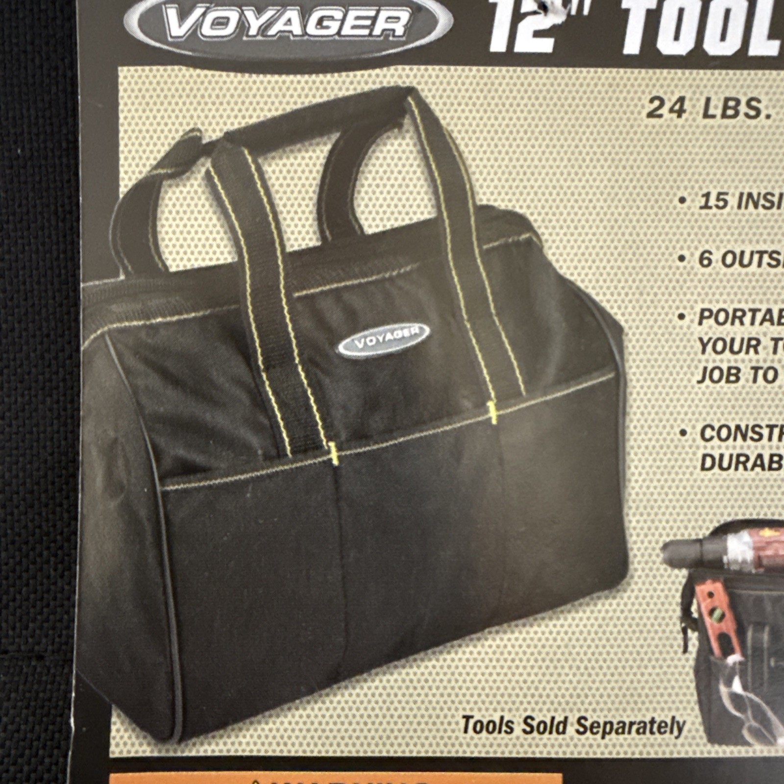 VOYAGER 12 in. Heavy Duty Tool Bag 21 Pockets 24 Lb Capacity Black #61467 NWT