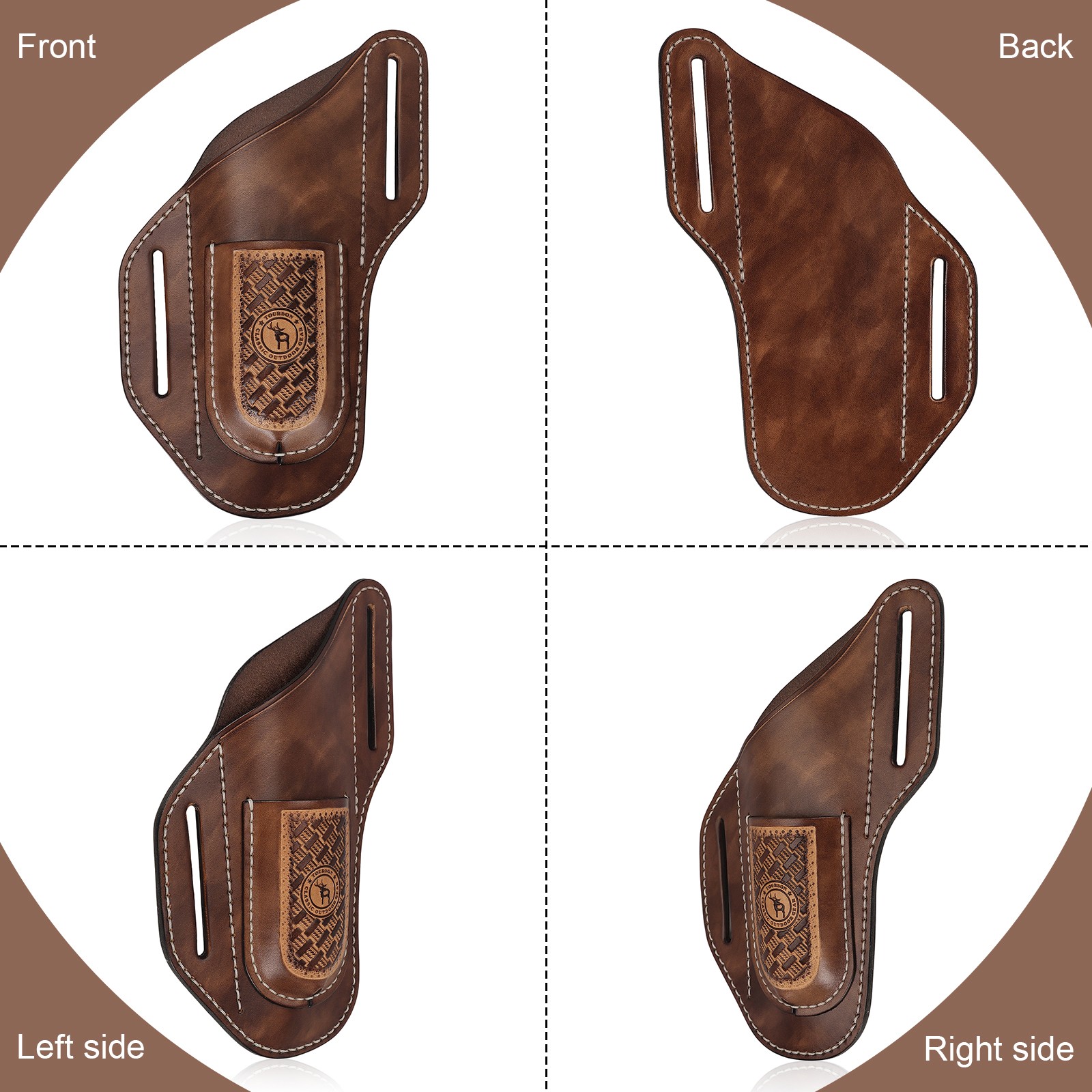 TOURBON 2-in-1 Leather Tool Pouch Angled Cross Draw Folding Knife Pliers Holster