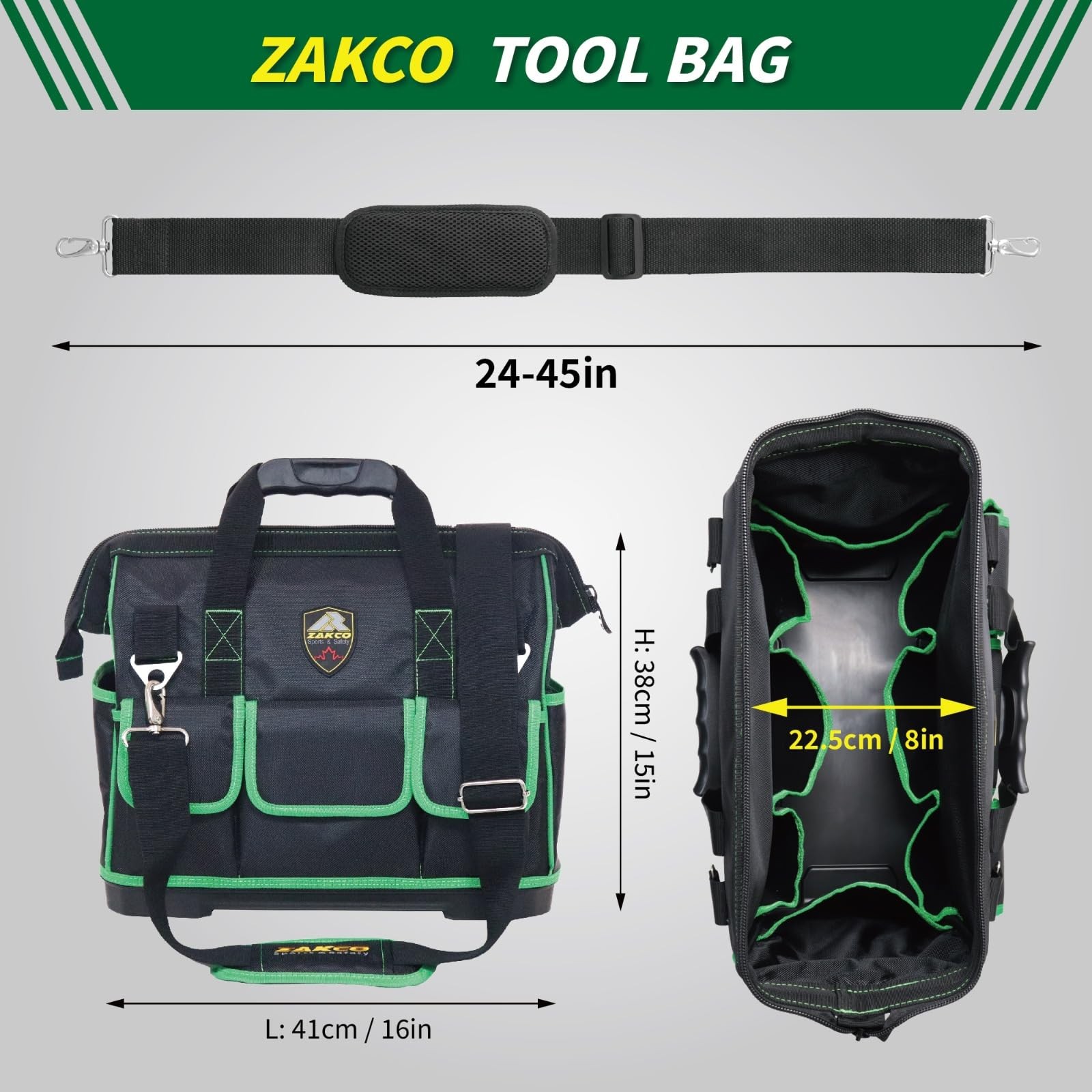 16 inches Top Opening Tool Tote, 1680D Durable Tool Organizer for Plumber, El…