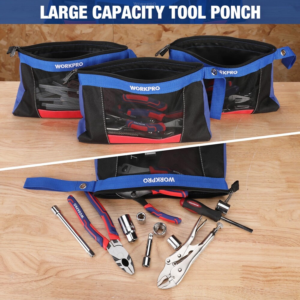 WORKPRO 12″ Tool Pouches with Zipper Heavy-Duty Small Tool Bag for Tool Storage