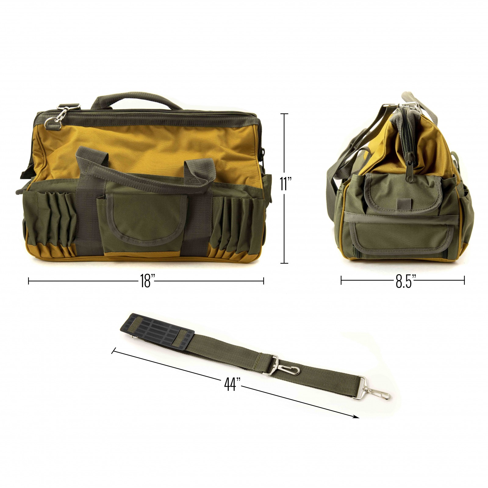 ToolTreaux Nylon Storage Tool Bag with Side Pockets and Shoulder Strap 18 x 8.5