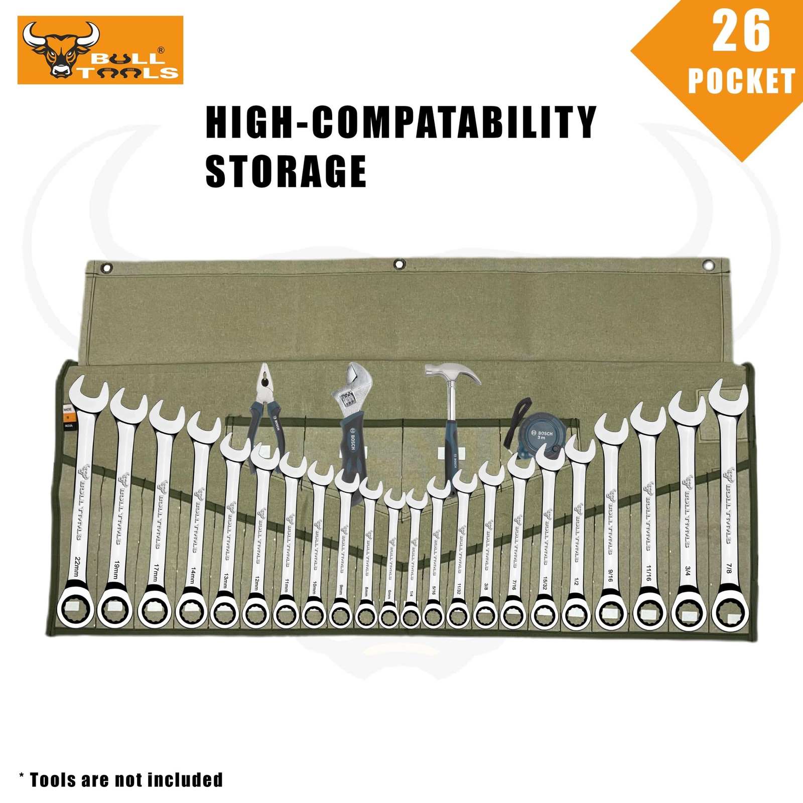 Wrench Roll Organizer Metric & SAE Roll up Tool Pouch Bag Handmade, Heavy Weight