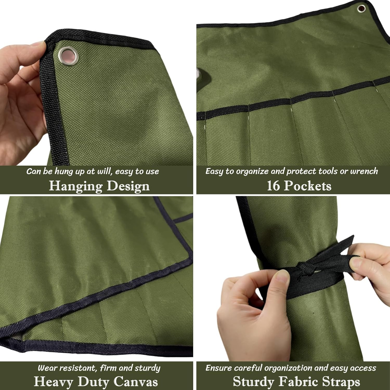 16 Pockets Wrench Roll up Pouch, Wrench Roll Organizer and Tool Storage, Rolled