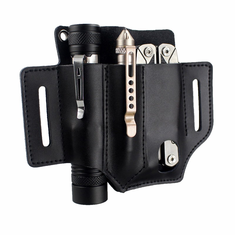 Tactical Molle Leather Bag Multitools Belt Pocket EDC Flashlight Storage Holster