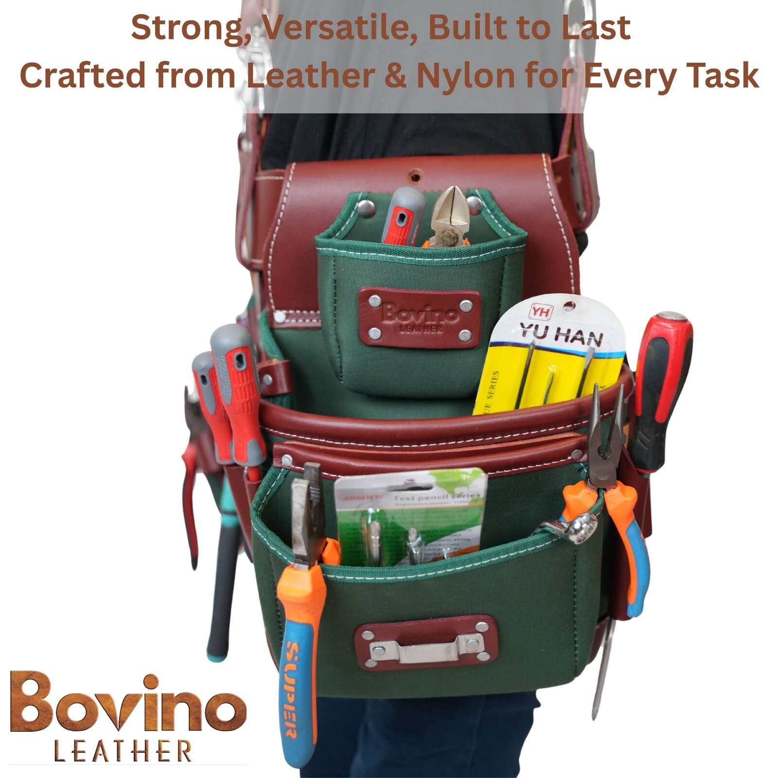 Bovino Leather Nylon Tool Belt , 21 Pockets Framer Belt, Durable Tool Pouches