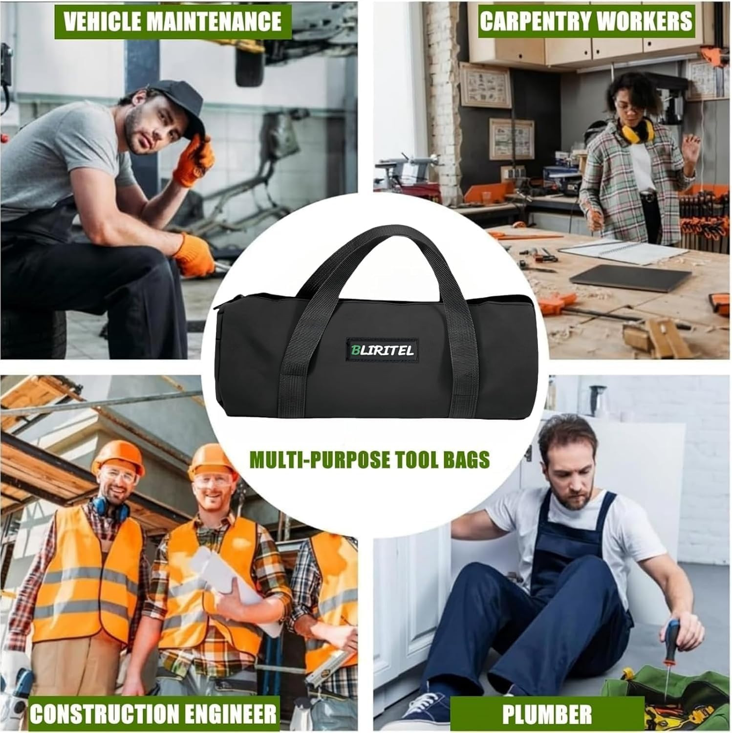 14 Inch Small Tool Bag for Men, Large Capacity Wide Mouth Tool Bag
