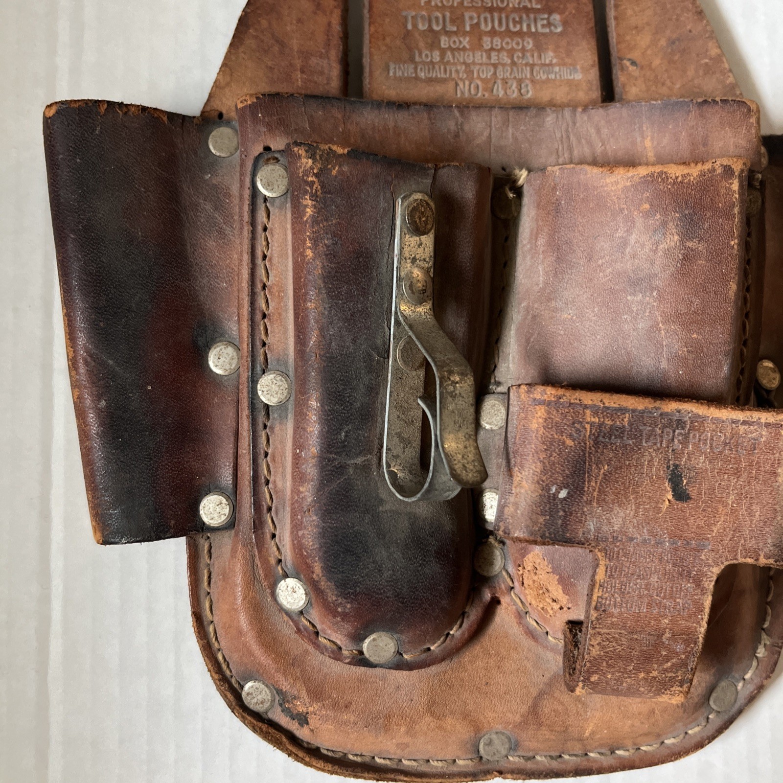 Nicholas Vintage Cowhide Pro Line Tool Pouch Holder Belt Brown Leather No. 438