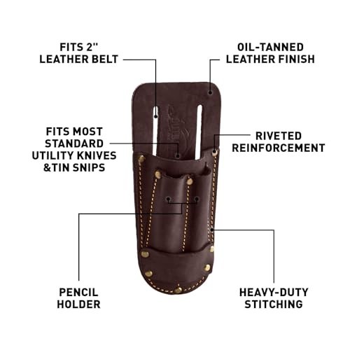 Heavy Duty Leather Utility Knife Pouch – Belt Sheath for Box Cutters & Snips, Fi