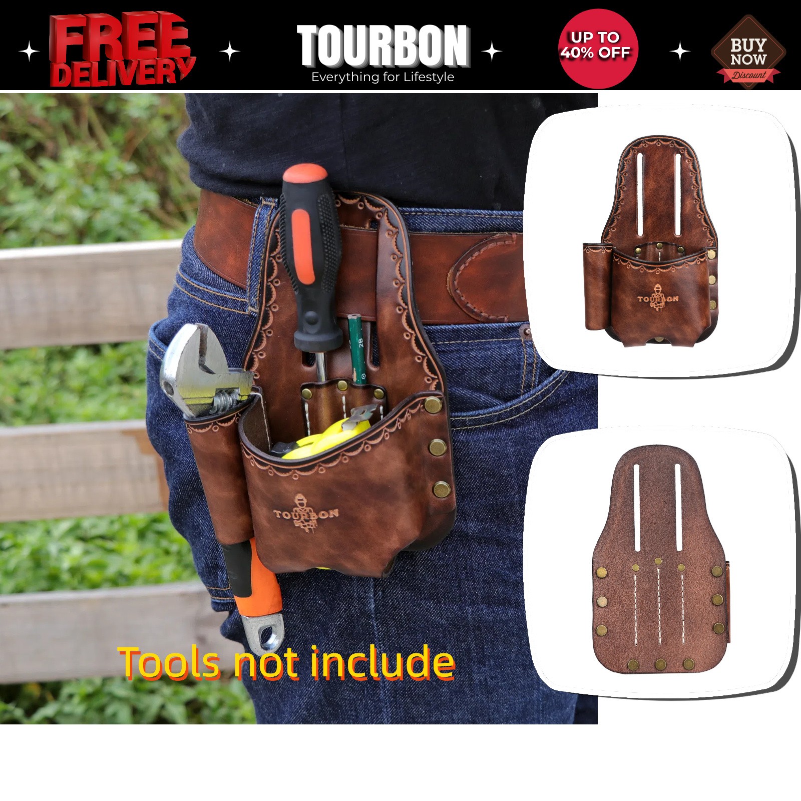 TOURBON Leather Tape Measuring Belt Pouch Knife Holder Contractor Pencil Case