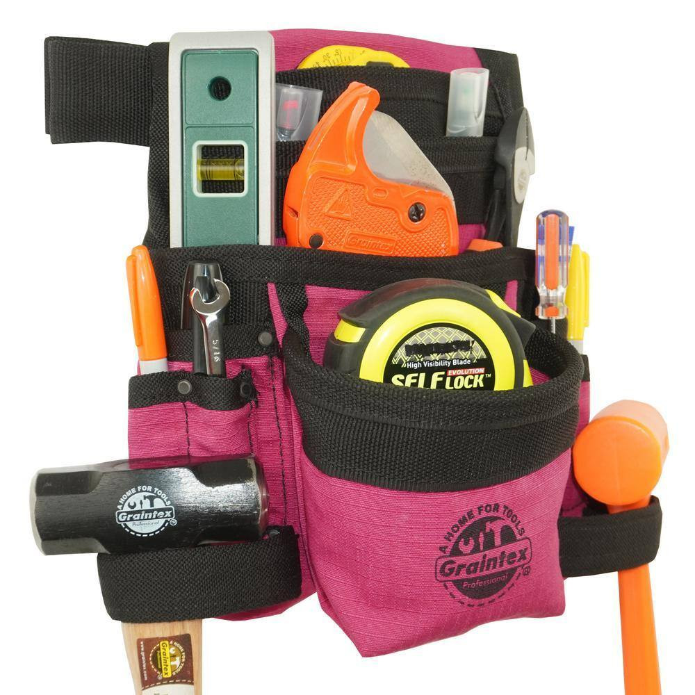 Pink Canvas 10-Pocket Finisher Tool Pouch with Belt