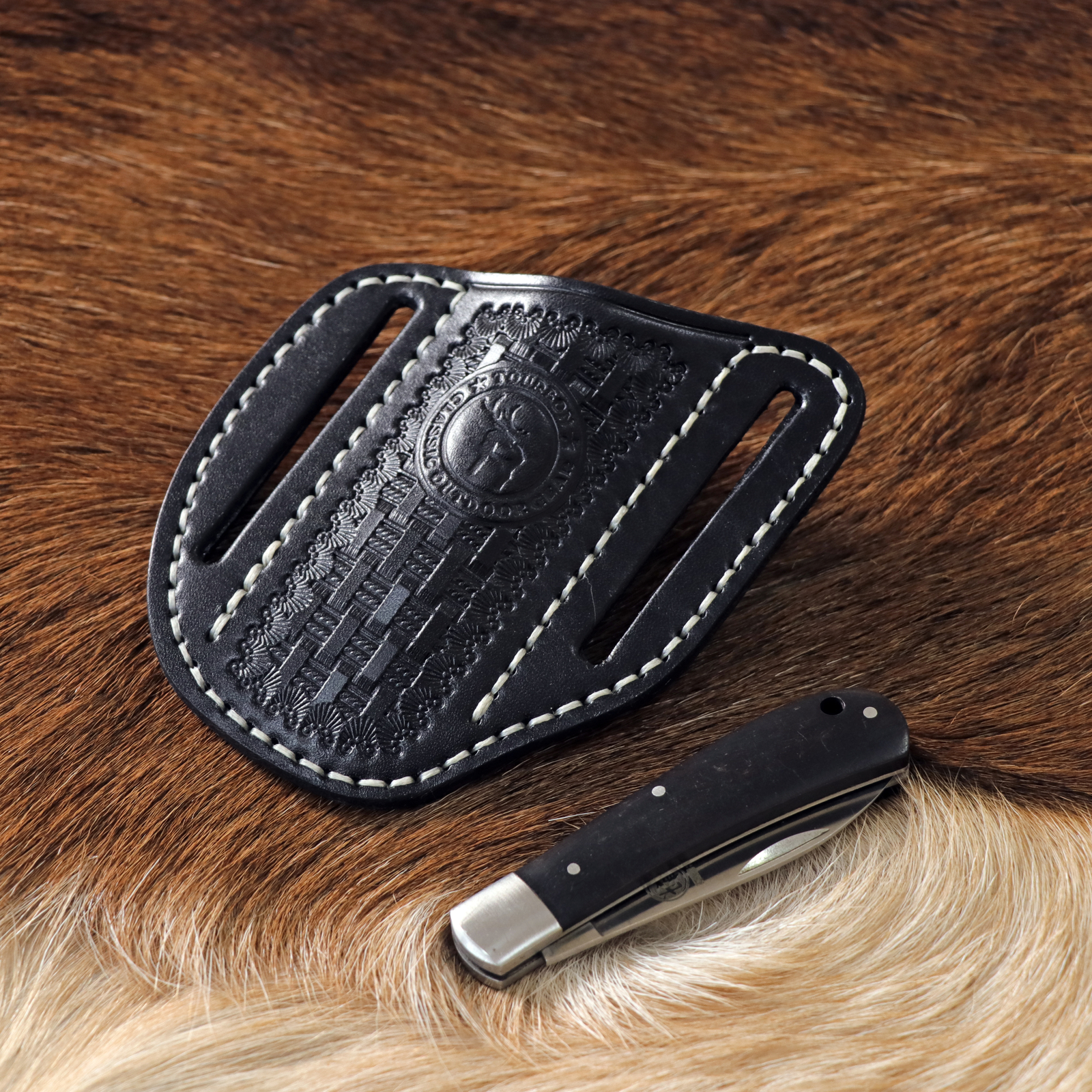TOURBON Black Leather Folding Knife Sheath Belt Carry Pouch Pocket Holder