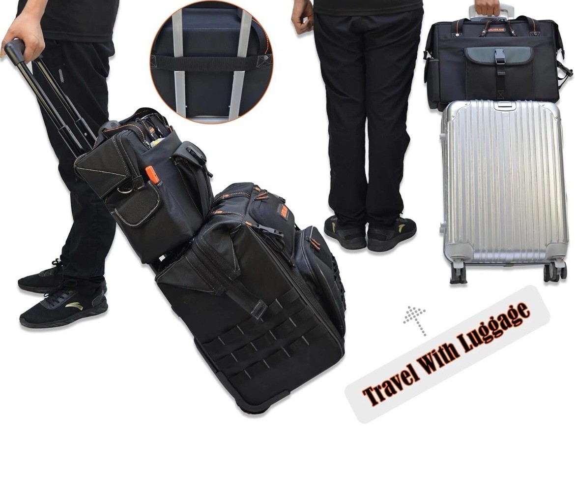 WELKINLAND 15-Pockets Electrician Tool Box Bag, Large – Open Black Orange