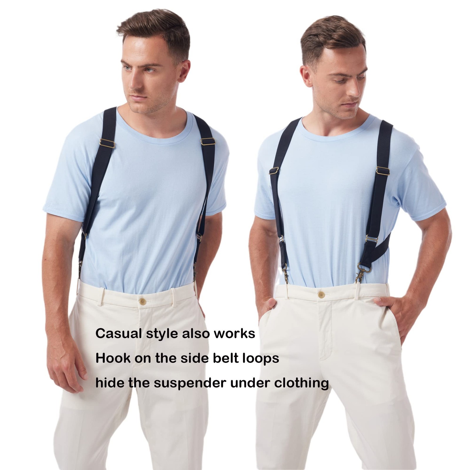 LazarsSpace Suspenders for Men Heavy Duty Large, 2 Hooks 1.5 Inches, Black