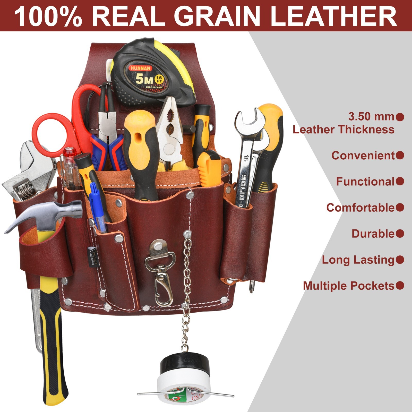 Maroon Leather Electrician Tool Pouch | Electric Tool Belt | Electric Bag