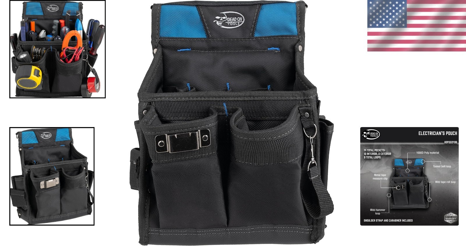 Compact Black Electrician Tool Pouch with 20 Pockets for Ultimate Organization