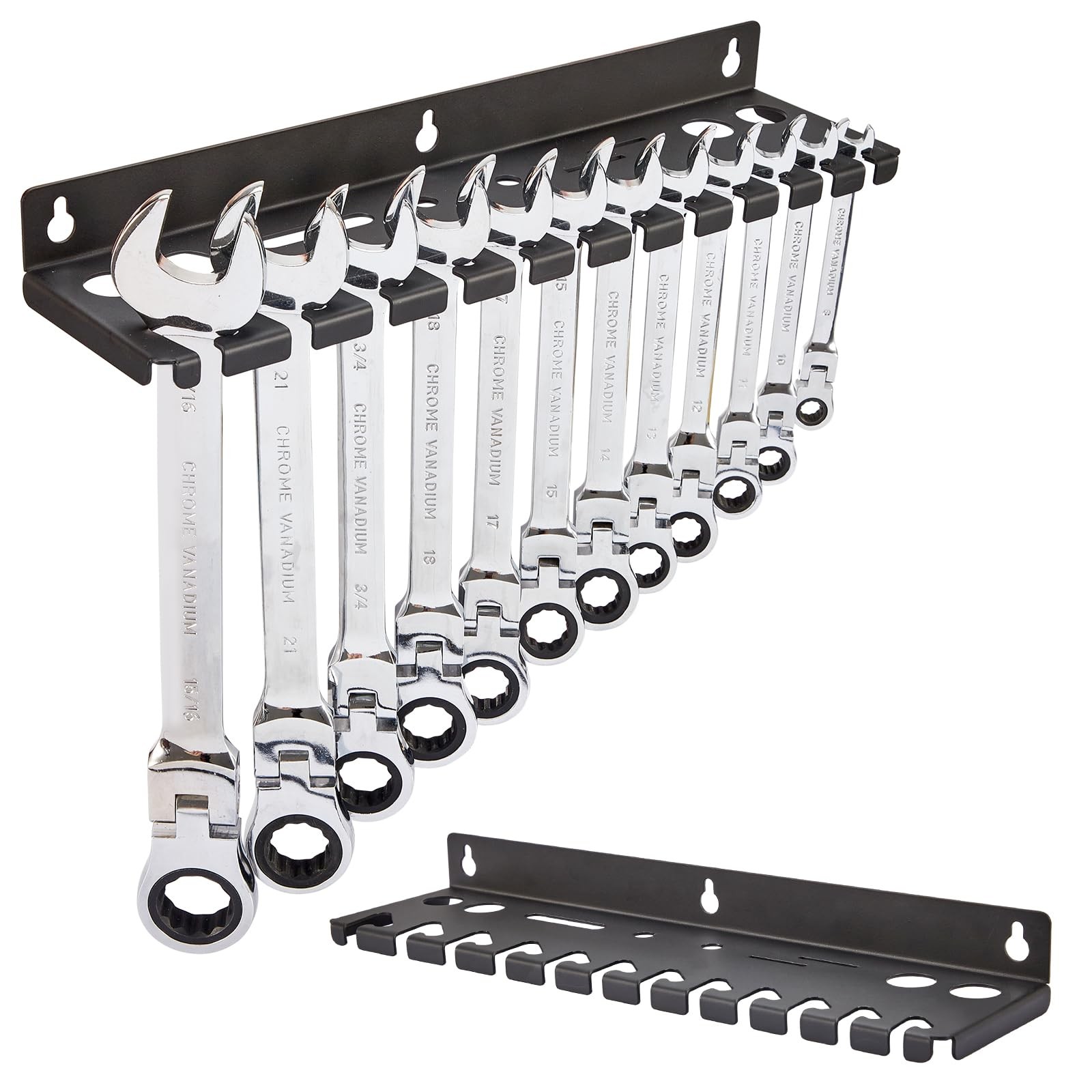 Wall Mount Wrench Organizer Hanging Holder Fits 12 Wrenches 9 Tool Slots