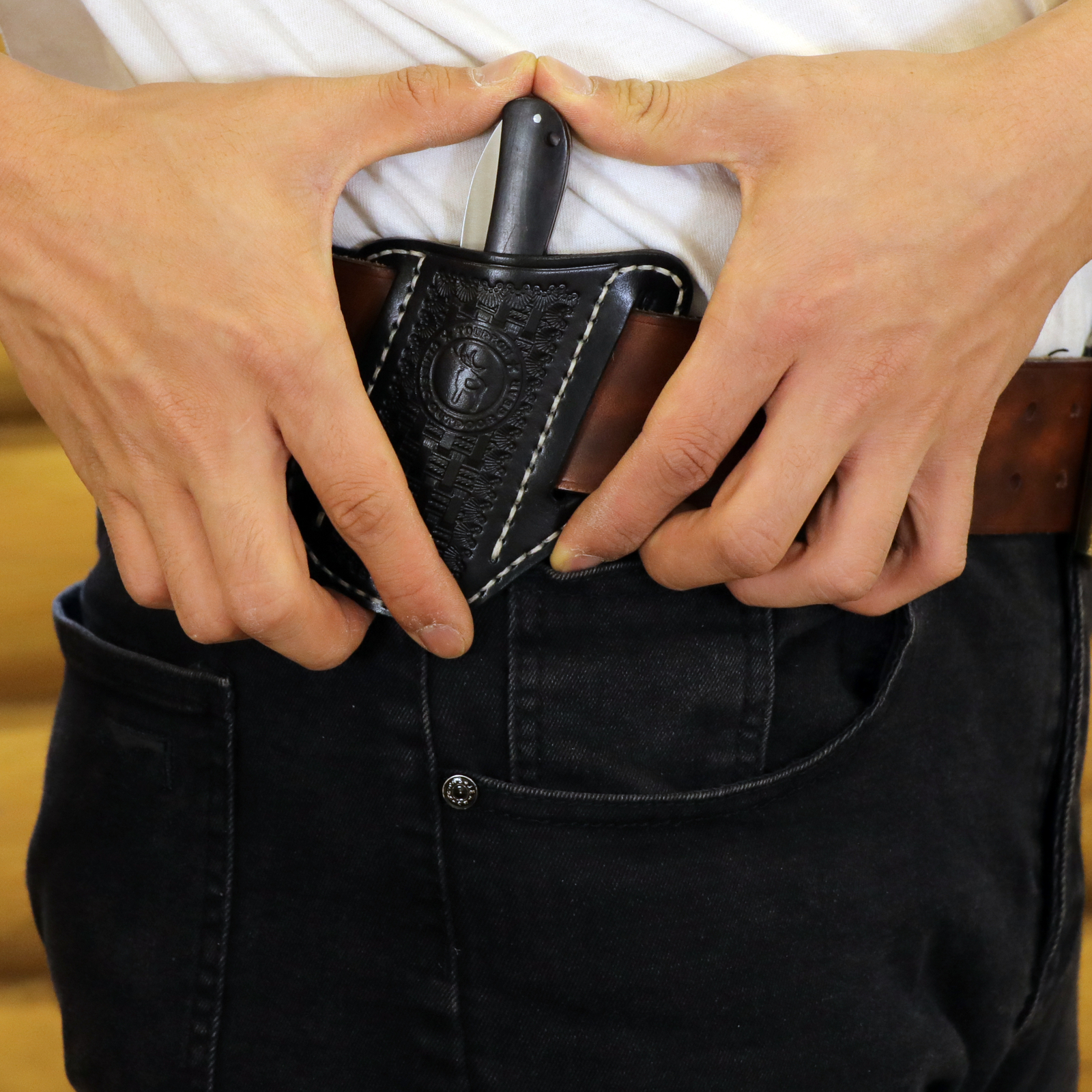 TOURBON Folding Pocket Knife Belt Holster Tool Carry Sheath Cover Gift Black US