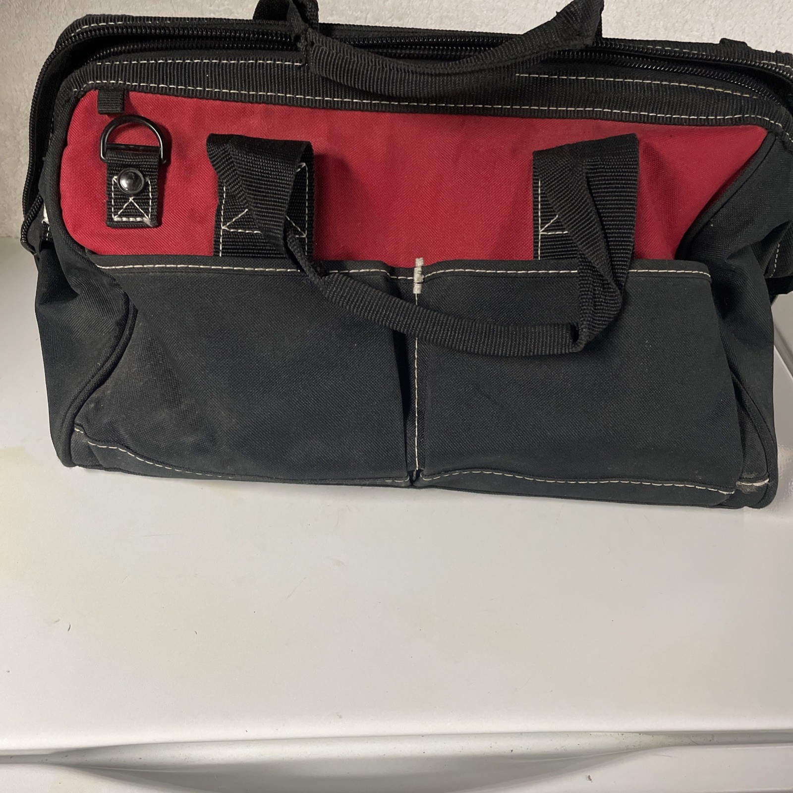 Husky Zippered Tool Bag Red Black 15 in Wide Mouth Canvas 5 Outer Pockets