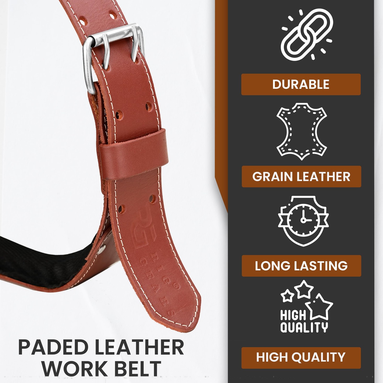 Mens Grain Leather Tool Belt 3 Inch Multipurpose Padded 3449 Inch