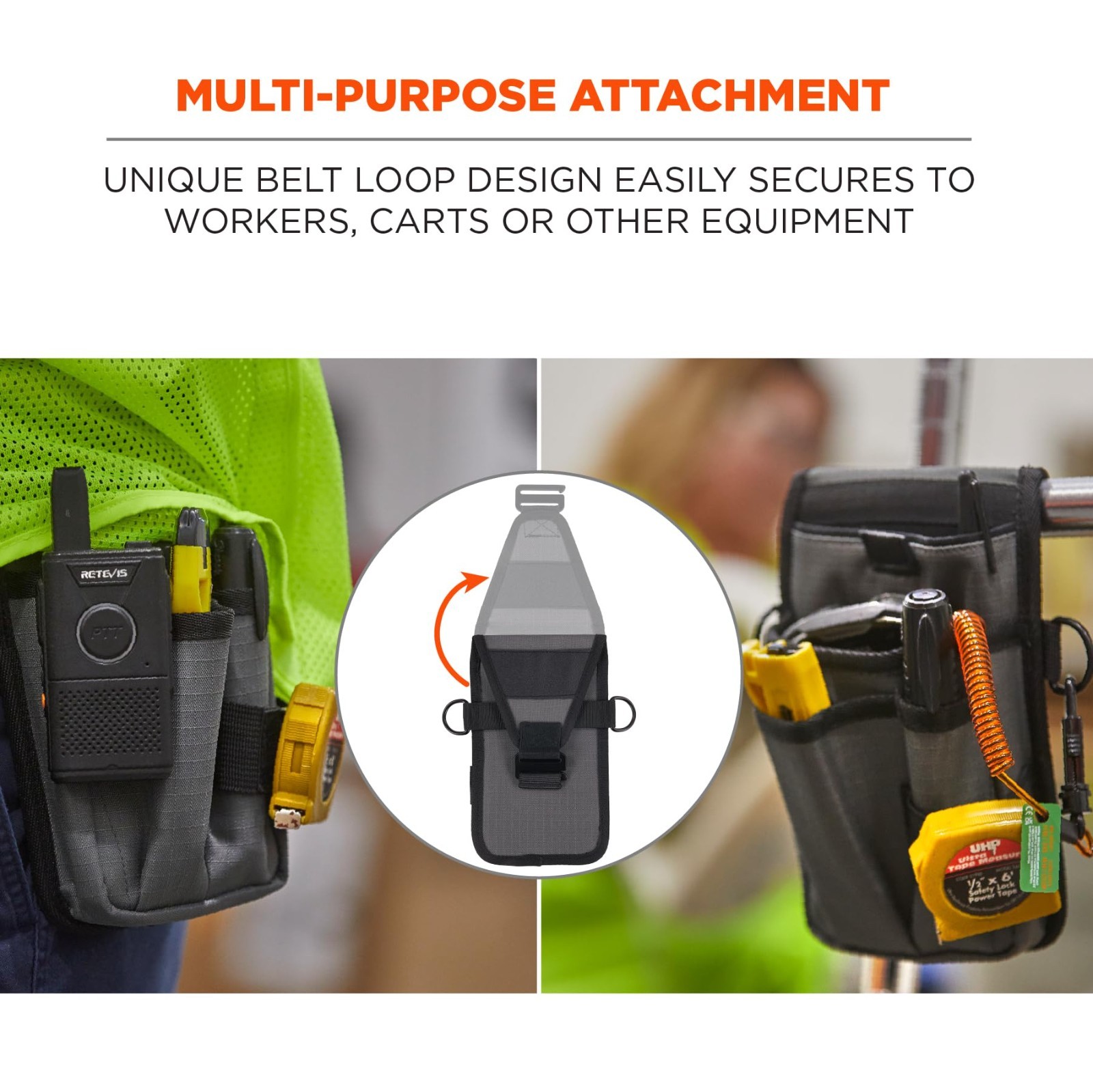 Utility Tool Pouch with Knife Holster, Scanner Holder, Cell Phone Pocket, Belt L