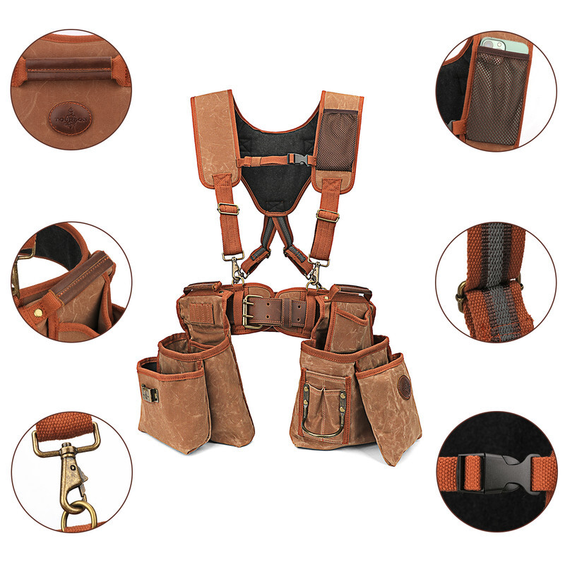 TOURBON Workshop Electrician Carpenter Heavy Duty Tool Carry Wearable Detachable