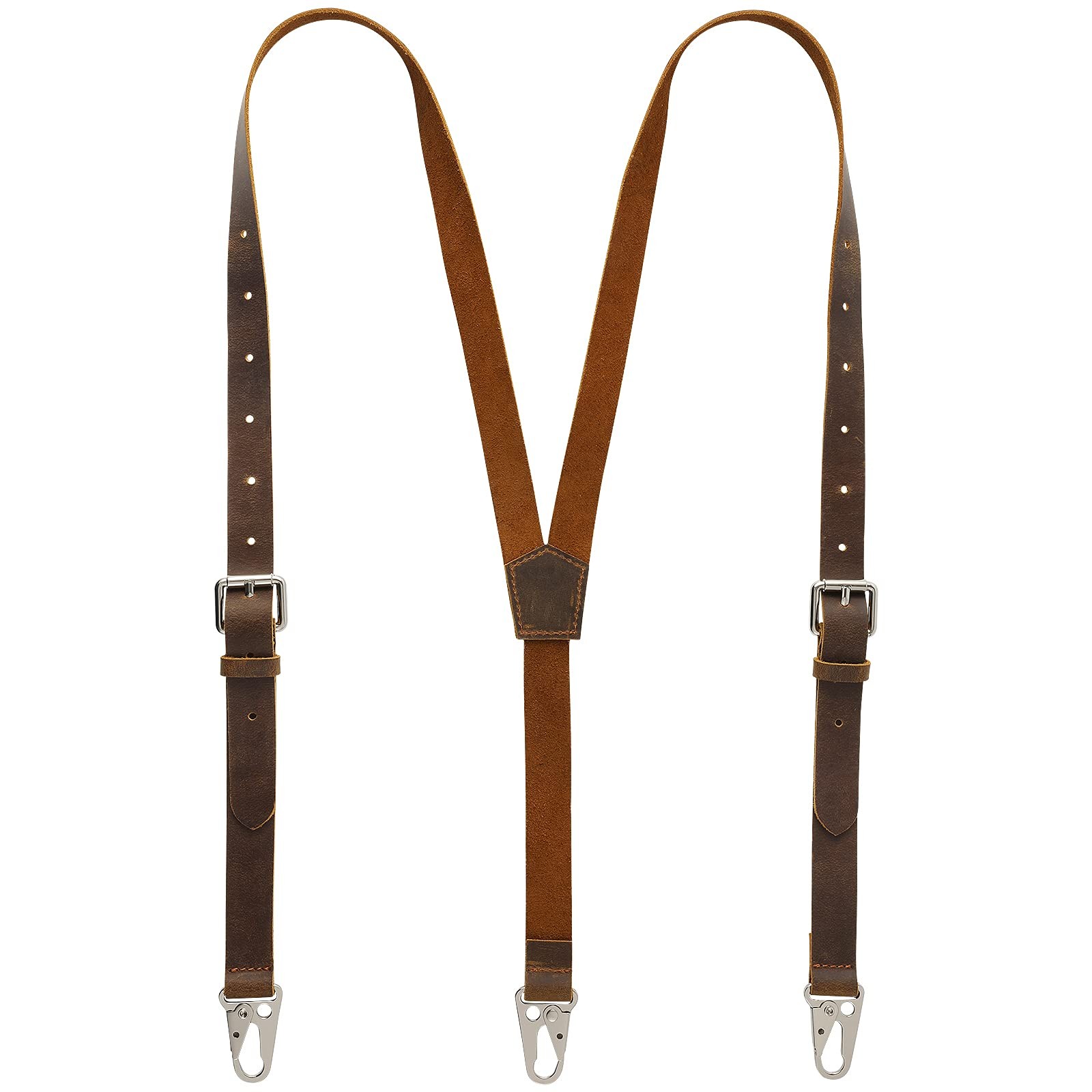 Ringsun Genuine Leather Suspenders for 5 ft 3 in. to 5 9 in, Dark Brown