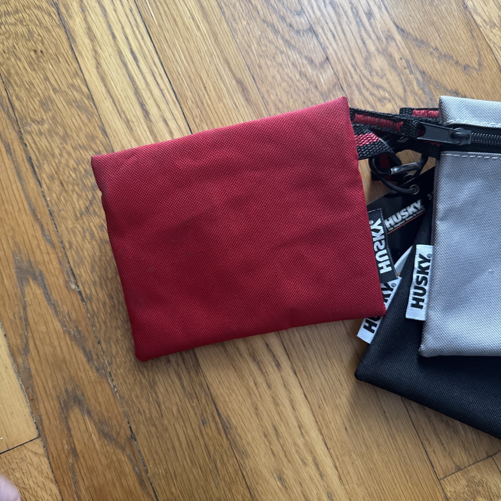 HUSKY Storage Pouch bag set of 3 See-thru Mesh Flap Heavy Zipper Black Grey Red