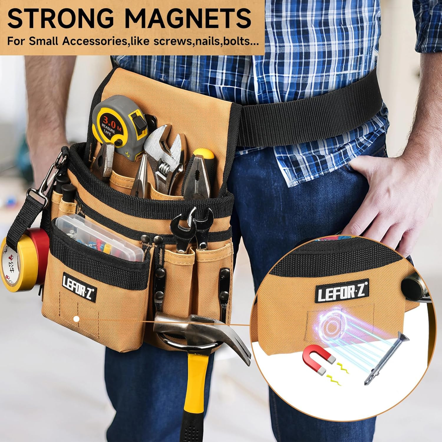 3-in-1 Magnetic Tool Belt with Padded Holster for Pros and DIYers