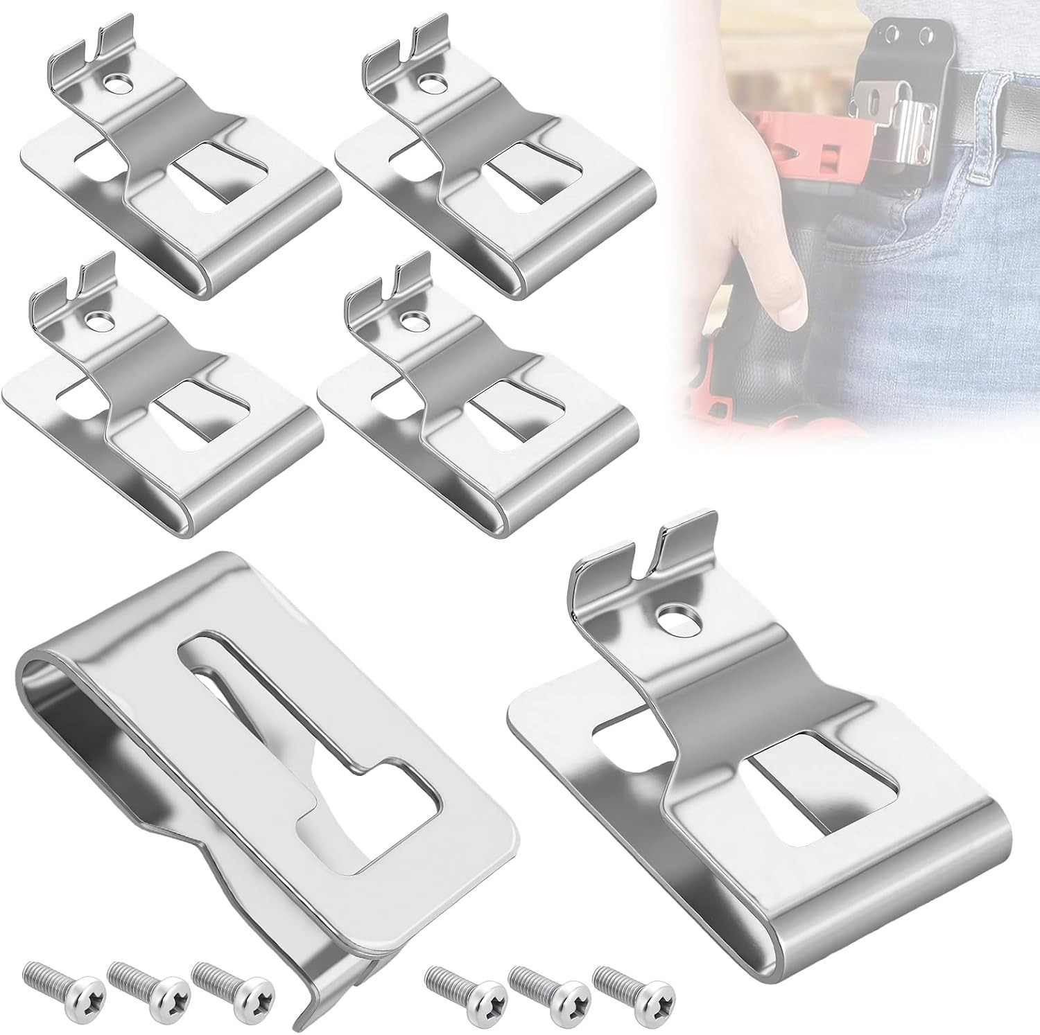20V Drill Belt Clip Kit – 6 Stainless Steel Clips with Screws Included
