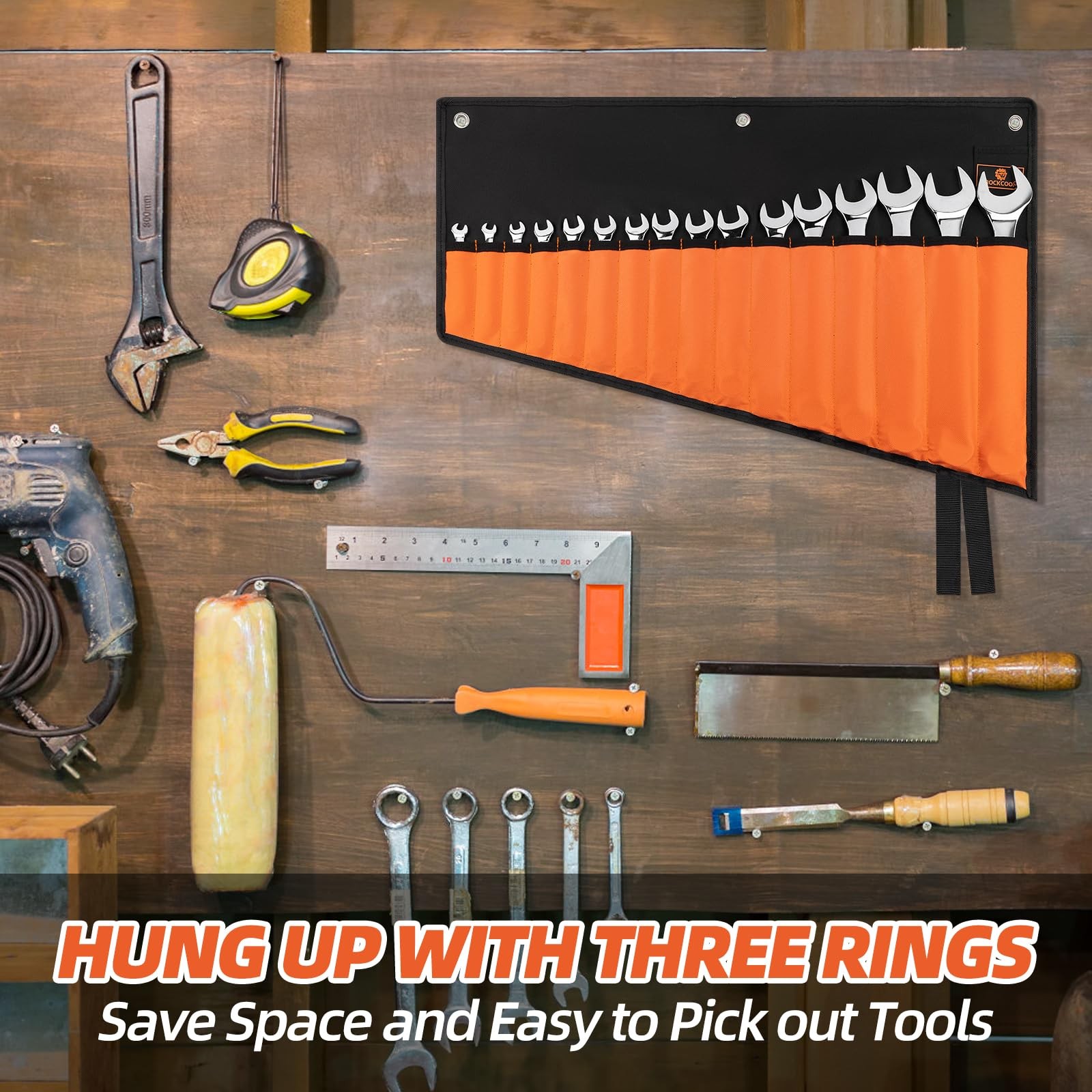 ROCKCOON Wrench Roll Organizer 16 Pockets, 26 x 10.8 x 0.4 inches, Orange