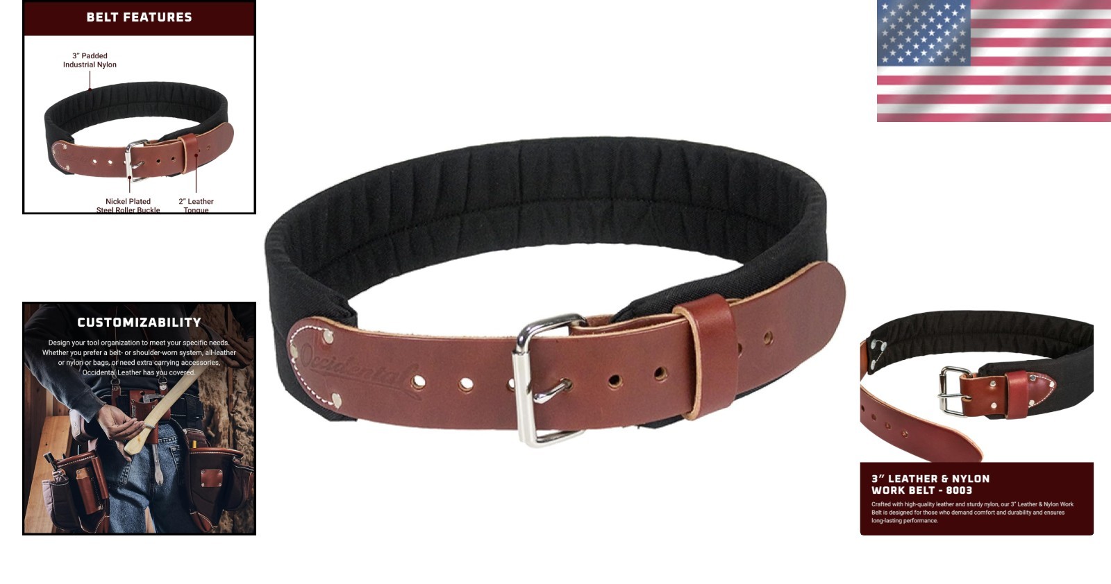 Occidental 3″ Tool Belt – X-Large Size – Steel Roller Buckle
