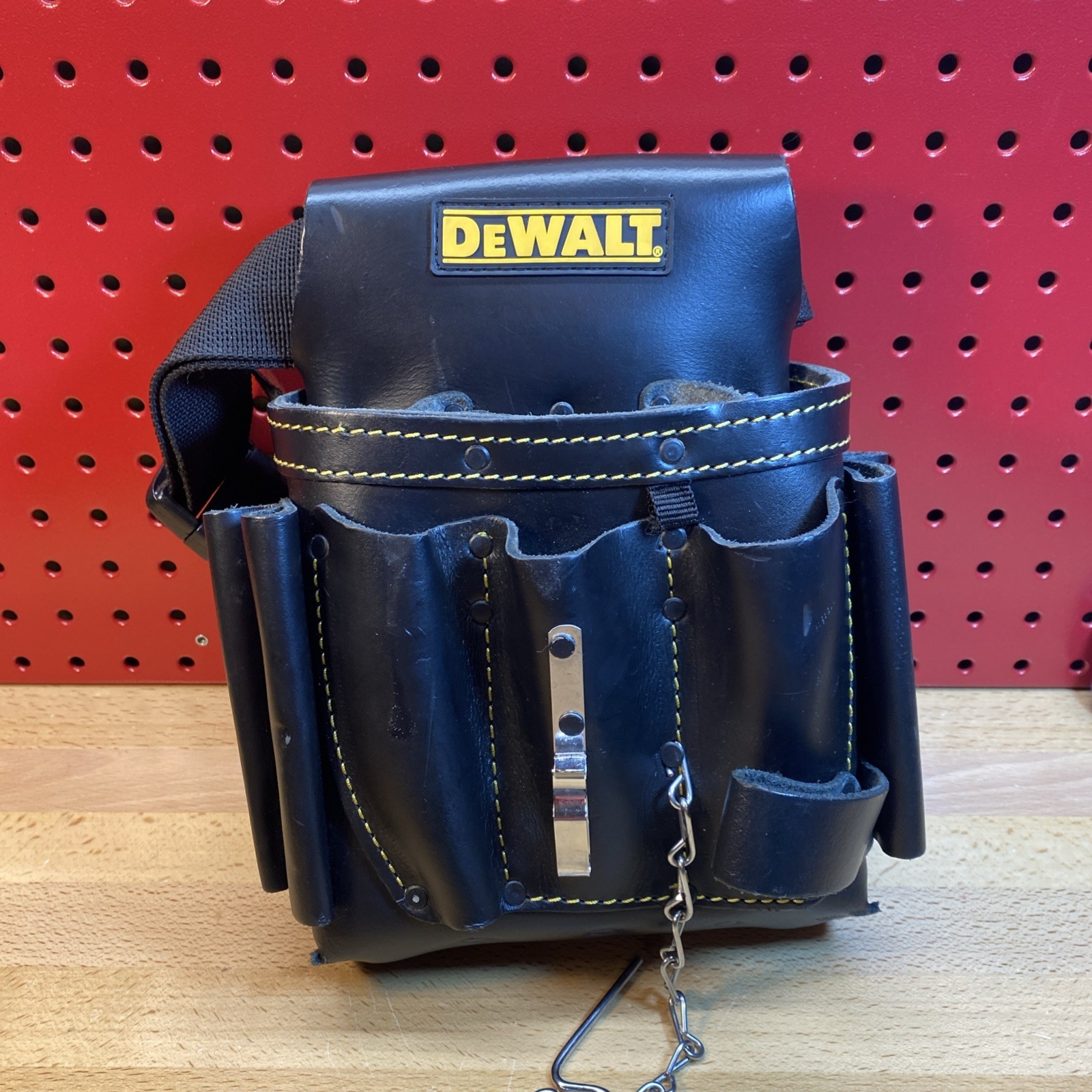 DEWALT Leather Tool Belt 10 Pouch Organizer Tool Holder Black Bag EUC FREE SHIP