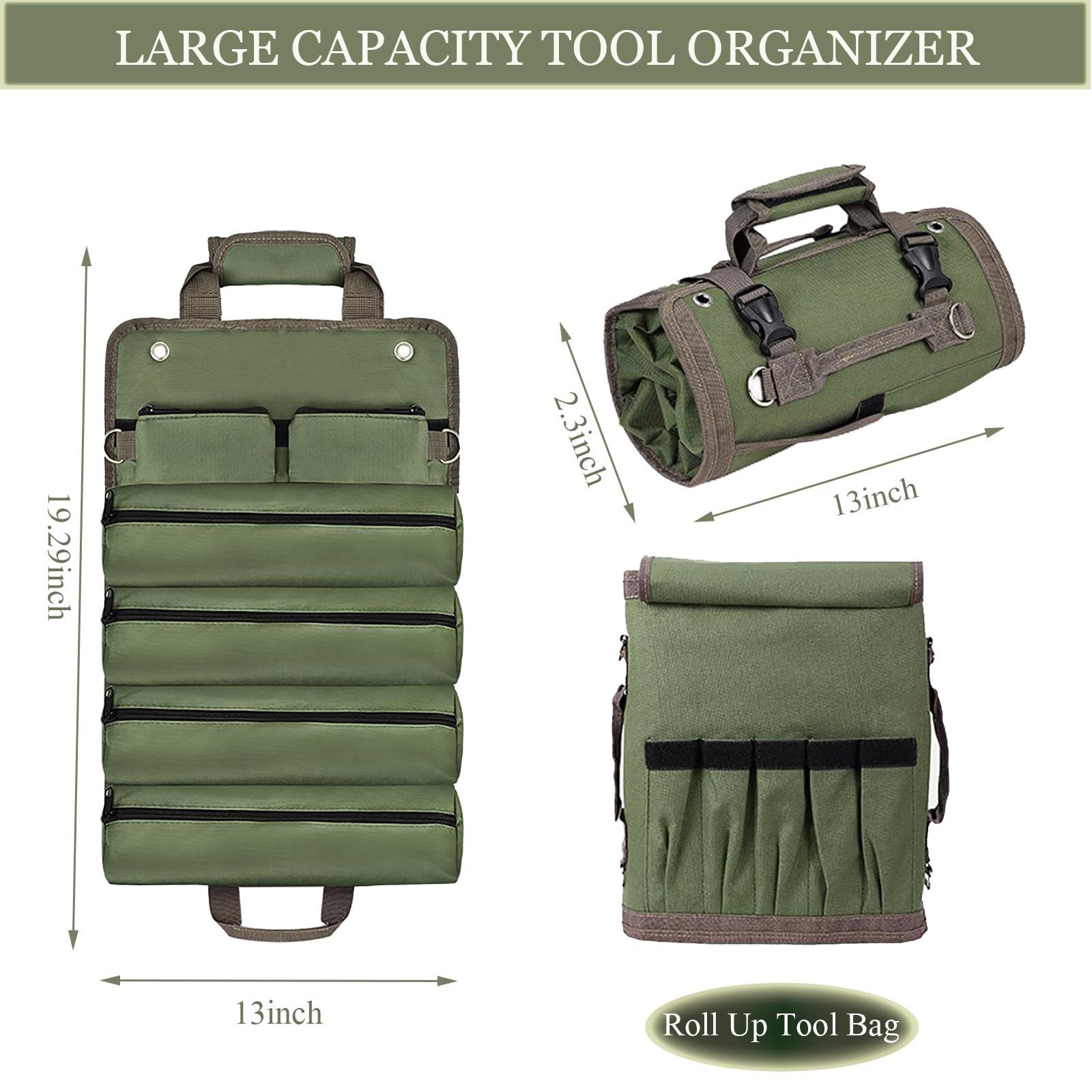 Roll Up Tool Bag, Portable Folding Tool Roll with Detachable Pouch, Heavy Dut…