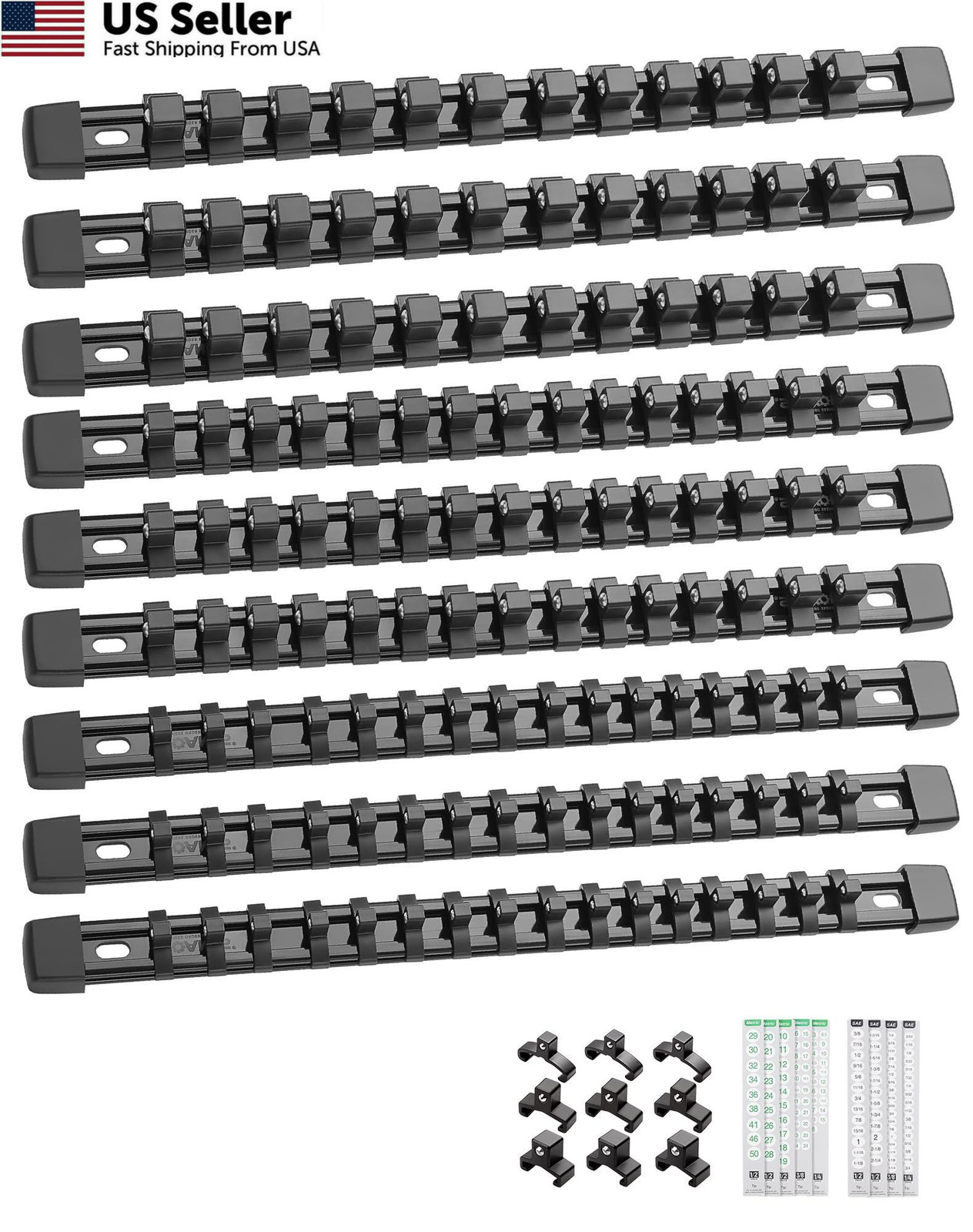 ALOANES 9PC ABS Socket Organizer, 9PC, 1/2, 3/8 & 1/4-inch Drive, Black