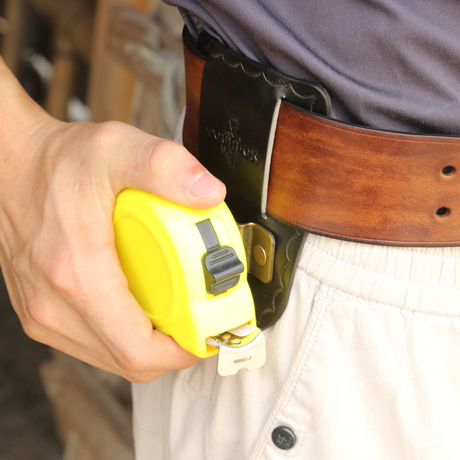 TOURBON Leather Tape Measuring Hanger Drill Tool Clip Holster Carry Belt Pouch
