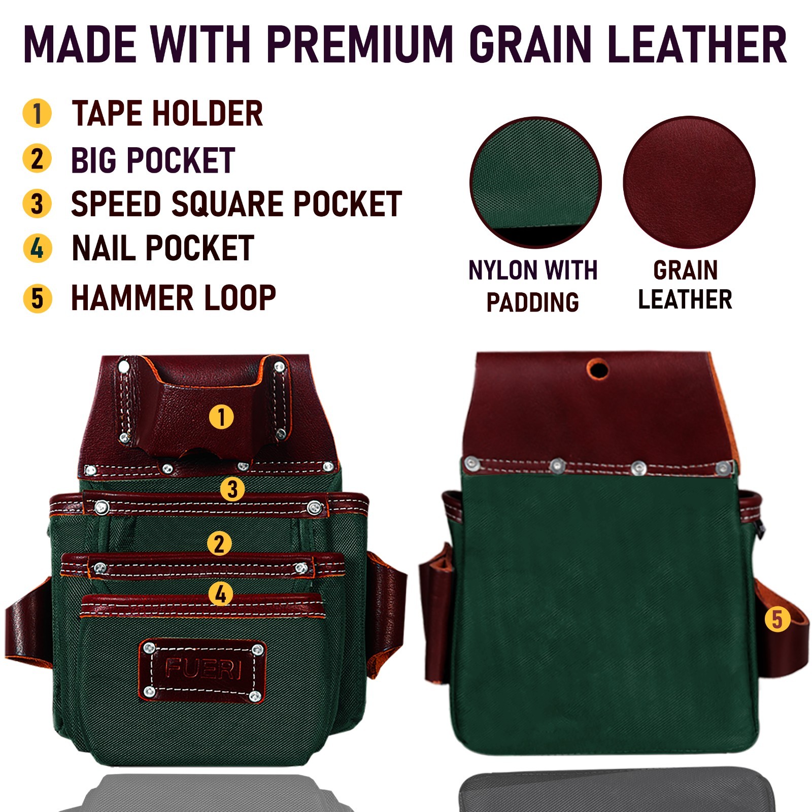 Electricians Heavy Duty 26 Pocket Leather Nylon Tool Belt pouch for men framers