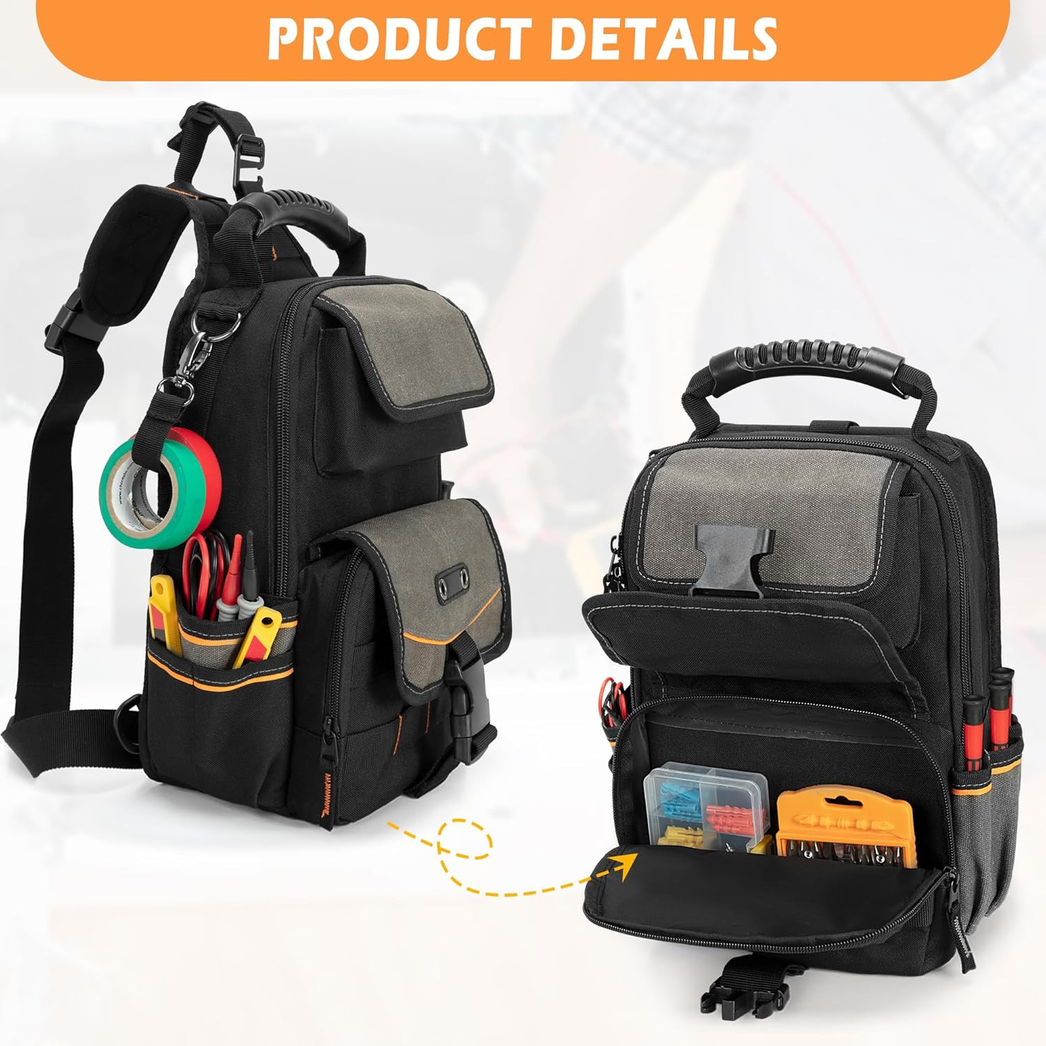 Electrician Tool Pouch Bag, Zippered HVAC Tool Organizer with Ergonomic Handle a