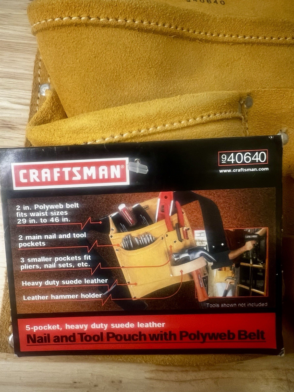 Craftsman Heavy Duty Suede Leather 5 Pocket Nail Tool Pouch Polyweb Belt 940640