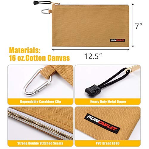 Utility Bag, Canvas Zipper Tool Bags – Heavy Duty White, Gray, Tan, Brown