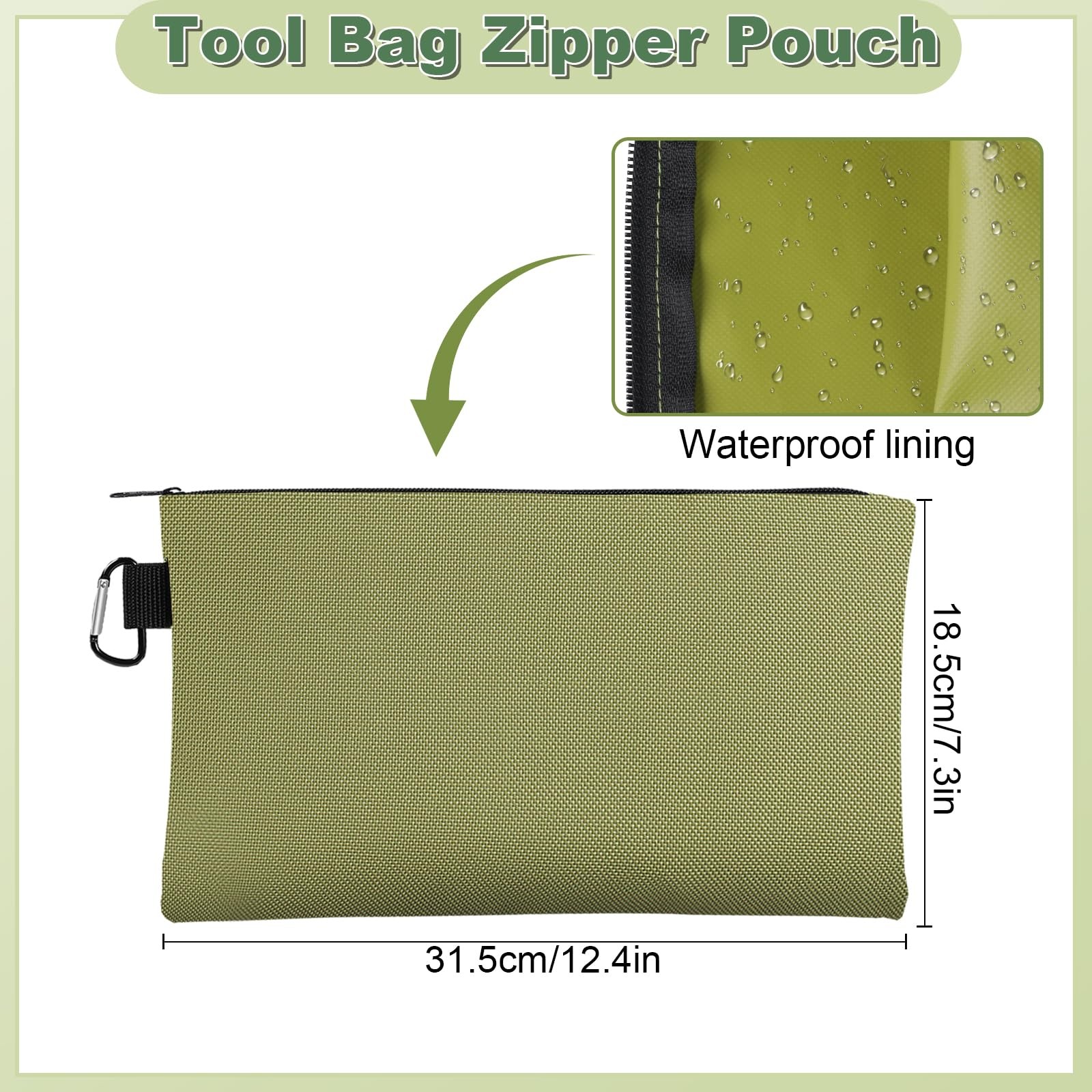 2 Pack Tool Bag Zippered Pouch with Carabiner Utility Storage Organizer Bags